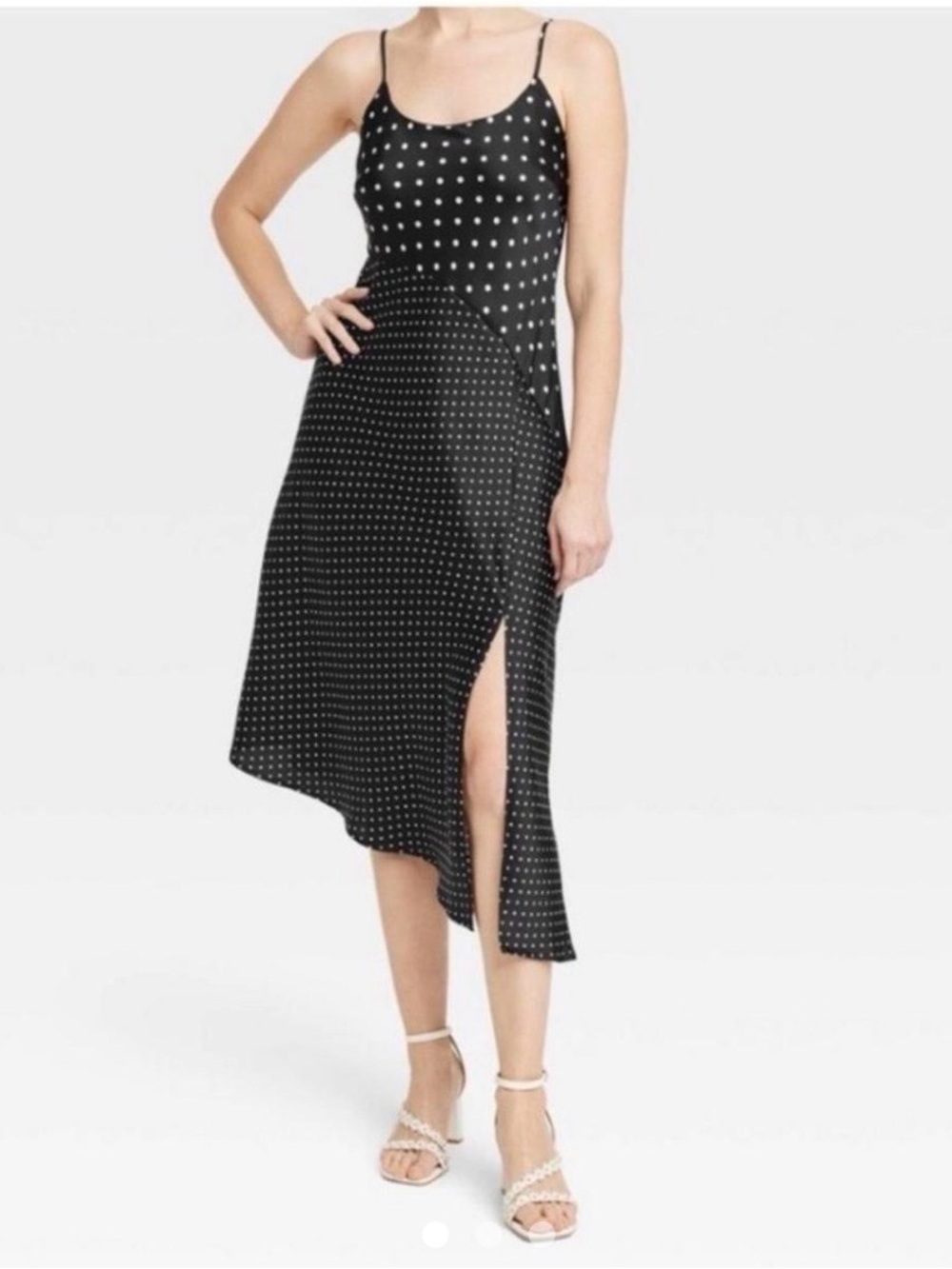 a new day Black and White Polka Dot Midi Dress